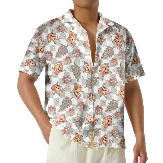 Disney Chip and Dale Christmas Hawaiian Shirt, Cute Chip n Dale Hawaiian Disney Button Up Shirt, Disneyland Christmas Gift