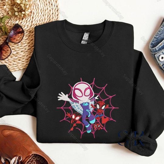 Halloween Spiderman And Gwen Stacy Embroidered Sweatshirt, Disney Couple Embroidered Sweatshirt