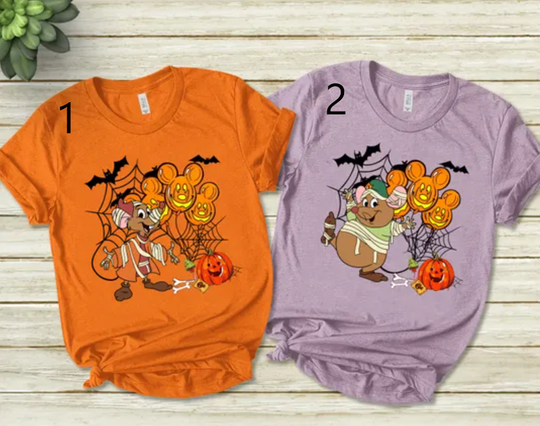Disney Cinde Jaq and Gus Mummy Halloween Spooky Balloon Shirt, Disney Halloween Shirt, Disney Halloween Family Matching Shirt