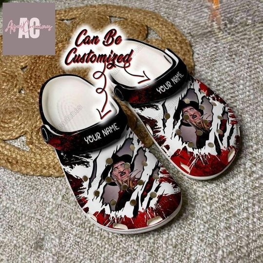 Halloween Freddy Krueger Clogs, Nightmare On Elm Street Shoes, Horror Movie Shoes, Custom Freddy Krueger Sandals, Scary Movie Shoes