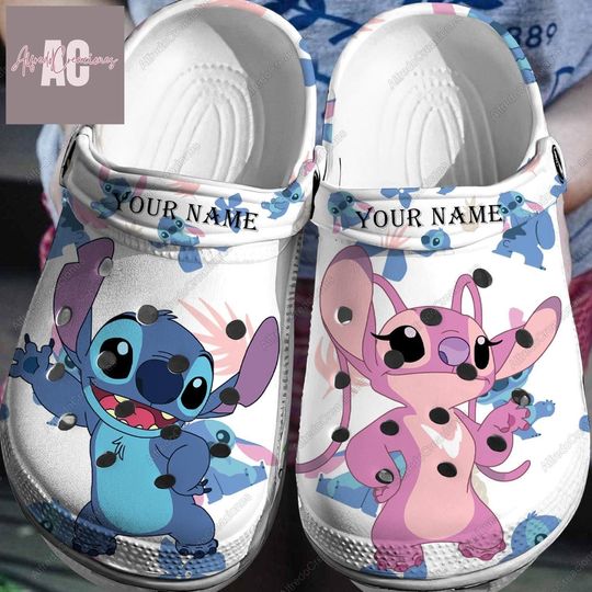 Custom Stitch And Angel Clogs, Stitch Couple Shoes, Lilo Stitch Men Shoes, Angel Shoes, Disney Shoes, Movie Cartoon Sandals,Couple Gift