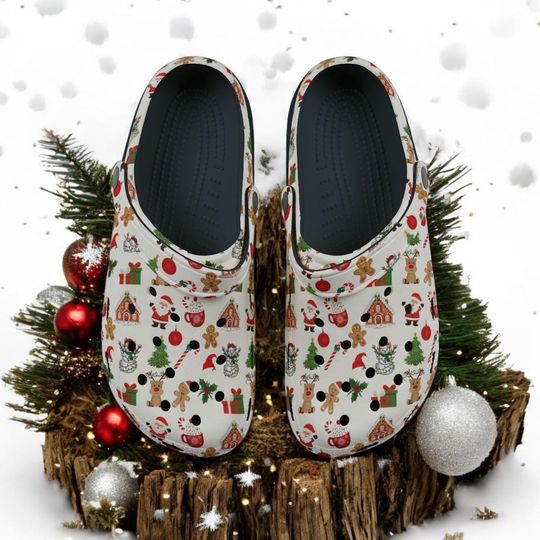 Discover Christmas Clogs!  Holiday Shoes.  Men's and Women's Garden Adult, Black or White Sole. Rubber Shoes with Christmas Art!  Cute, Fun Slip Ons