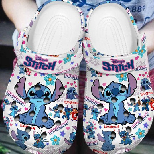 Discover Special Edition Cartoon Floral Blue Clogs, Lilo Stitch Crocband Clogs, Shoes For Kids Men Women, Gift for Halloween, Gift for Kid Birthday