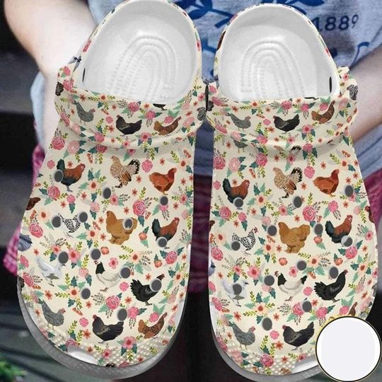 Discover Chicken Pattern Clogs, Comfortable Garden Shoes, Birthday Gift, Gift for Farmer, Floral Chicken Design Crocs, Stylish Casual Footwear,