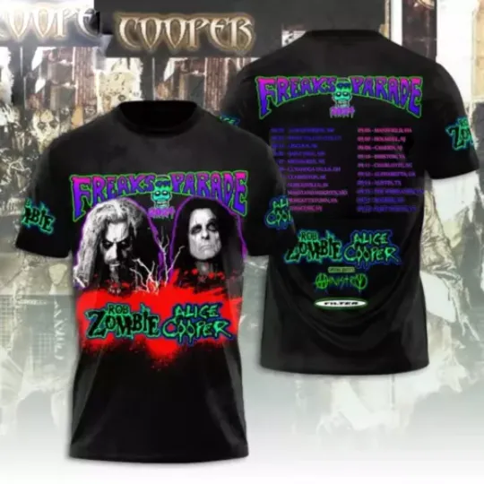 Rob Zombie and Alice Cooper’s Freaks On Parade Tour 2024 3D Unisex T Shirt