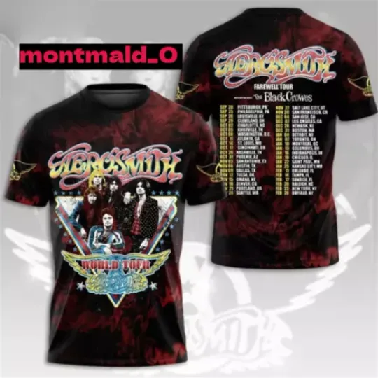 Discover Aerosmith Tour 2024 2025 T-shirt, Aerosmith Peace Out Farewell Tour 3D Shirt
