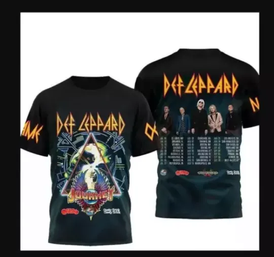 Discover Def Leppard Journey Summer Stadium Tour Music 2024 3D Unisex T-Shirt