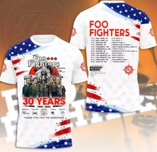 Discover FF Band Fighters 30 Years 1994-2024 3D Shirt Us Tour  3D Flag T-Shirt For Men Women