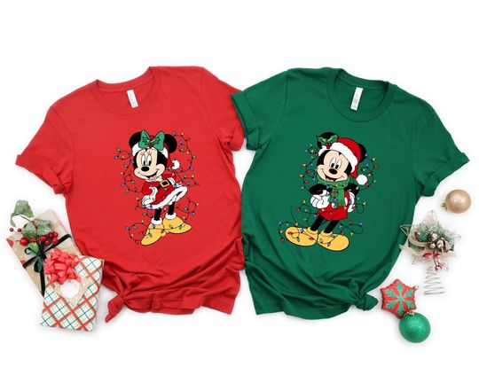 Discover Mickey's Very Merry Xmas Party Shirt, Mickey and Minnie Mouse Disney Couples Christmas Lights T-Shirt, Disney Shirt, Christmas Gift,Kids Tee