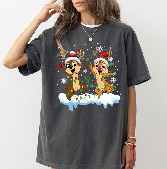Discover Disney Chip And Dale Chipmunk Christmas Lights Shirt, Cute Christmas Couples Shirt, Disneyland Matching Christmas Group Shirts, Xmas Squad