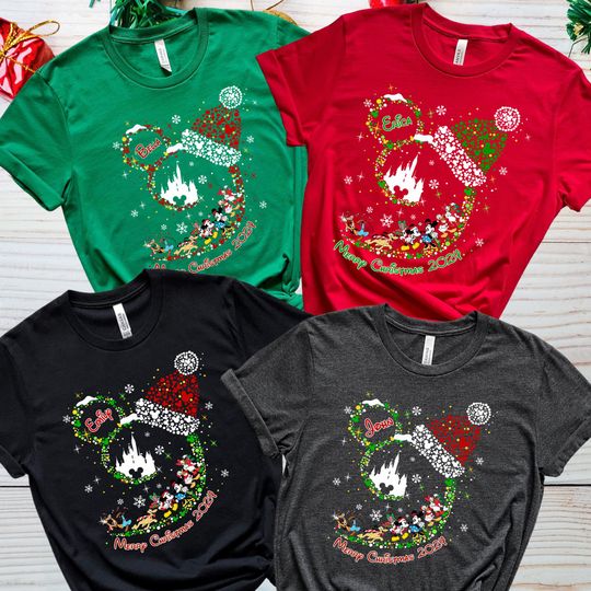Discover Personalized Disney Christmas Shirts, Custom Family Christmas Shirt, Custom Name Disney Christmas Shirt, Christmas Mickey Minnie Tees