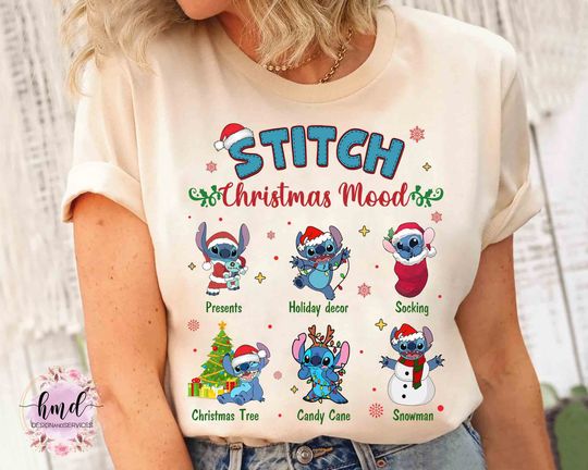 Discover Cute Santa Stitch Christmas Mood T-Shirt, Disney Mickey's Very Merry Xmas Light Tee, Disneyland Family Vacation Party Matching Gift