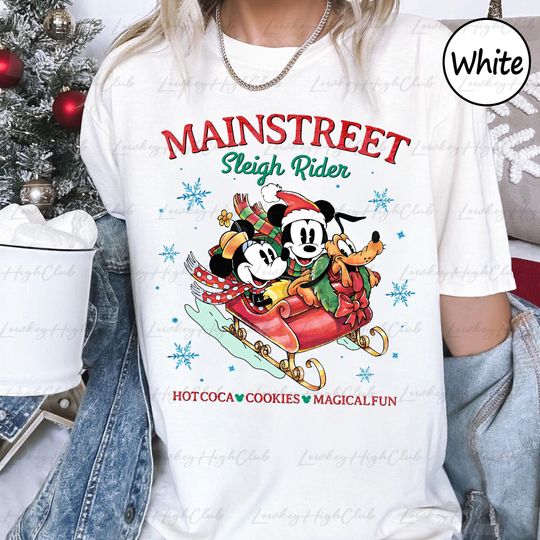 Discover Mickey Minnie Christmas Holiday Shirt, Mickey Couple Main Street Shirt, Sleigh Rider Mickey Team Shirt, Merry Christmas Walt Disney Matching