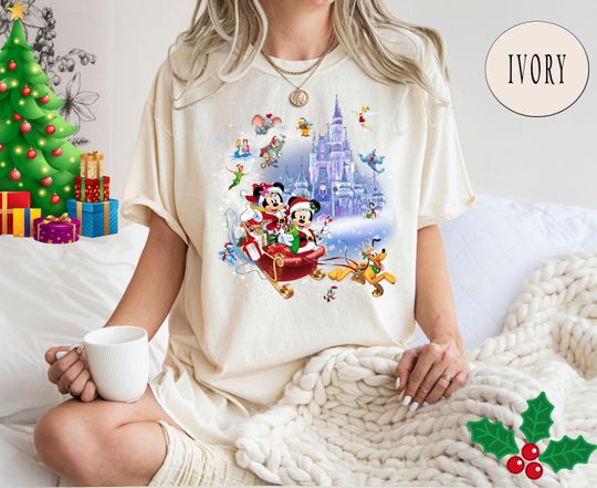 Comfort Colors Minnie Mickey and Pluto's Sleigh Rides Disney Shirt, Disney Christmas Shirt, Disney Sleigh Rides Shirt, Tinkerbell Shirt