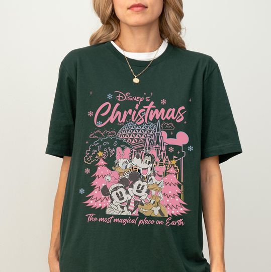 Discover Retro Mickey & Friends Disney Christmas Shirt, Dinsey World Pink Christmas Tshirt, Mickey Very Merry Xmas, WDW Disneyland Trip