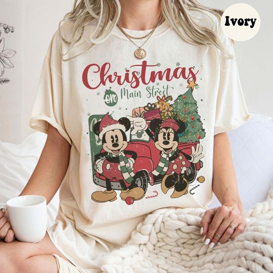 Discover Vintage Disney Christmas On Main Street Comfort Colors Shirt, Mickey Minnie Very Merry Christmas Party 2024 Shirt, Santa Christmas Shirt