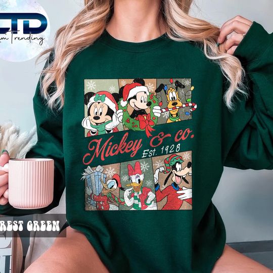 Discover Retro Mickey and Friends Christmas Sweatshirt, Vintage Mickey and Co Christmas Shirt, Christmas Vacation Shirt, Disney Family Matching Shirt