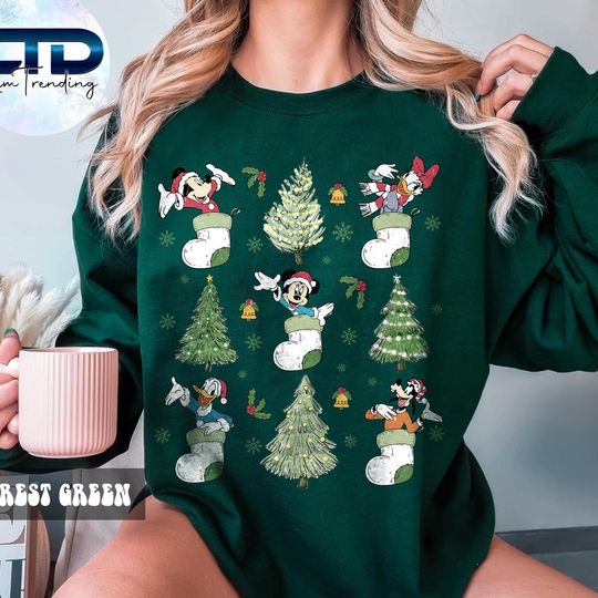 Discover Retro Disney Christmas Tree Sweatshirts, Mickey And Friends Christmas Shirt, Vintage Disney Christmas Shirt, Disney Matching Christmas Shirt