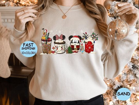 Discover Cute Disney Mickey Minnie Pluto Christmas Coffee T-shirt  Sweatshirt, Disney Christmas coffee shirt Women's Cute Christmas Shirt