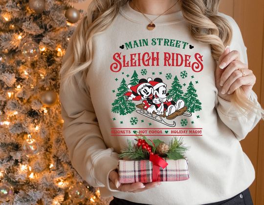 Discover Disney Mickey Minnie Main Street Sleigh Rides Sweatshirt, Disney Christmas Sweatshirt, Disney Santa Christmas Shirt, Disney Holiday Shirt