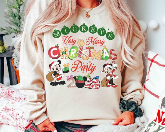 Discover Mickey and Minne Mickey's Very Merry Christmas Party 2024 Shirt, Disney Xmas Lights T-shirt, Disneyland Vacation Family Matching Trip Gift