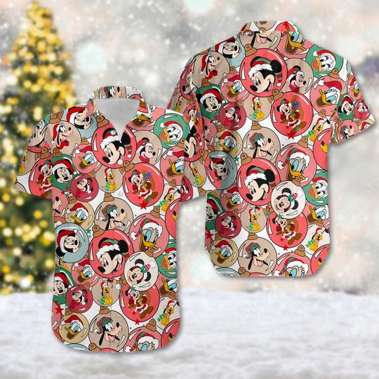 Mickey And Friends Head Ball Christmas Hawaii Shirt, Minnie Mouse Button Up Shirt, Mickey Xmas Party Hawaiian Shirt, Magic Kingdom Shirt