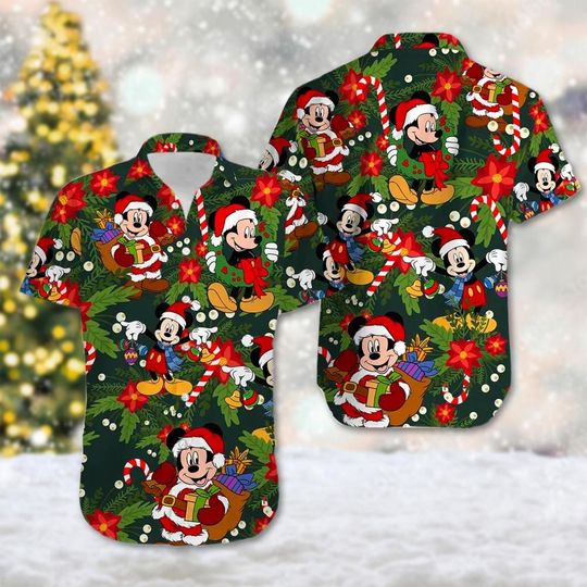 Mickey Mouse Christmas Tree Hawaii Shirt, Mickey Mouse Xmas Button Up Shirt, Mickey Mouse Santa Hawaiian Shirt, Magic Kingdom Shirt
