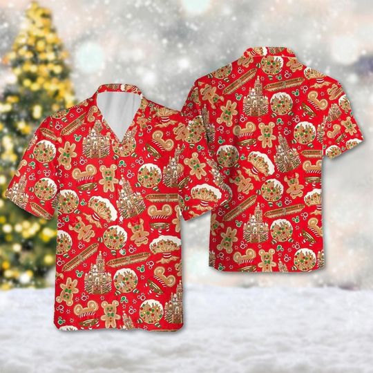 Discover Mickey Minnie Gingerbread Hawaiian Shirt, Mickey Mouse Christmas Hawaii Shirt, Mickey Xmas Party Hawaiian Shirt, Magic Kingdom Shirt