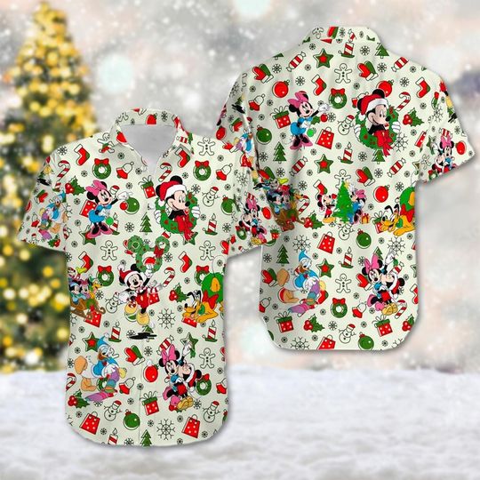 Mickey And Friends Christmas Hawaii Shirt, Minnie Goofy Donald Duck Button Up Shirt, Mickey Xmas Party Hawaiian Shirt, Magic Kingdom Tee