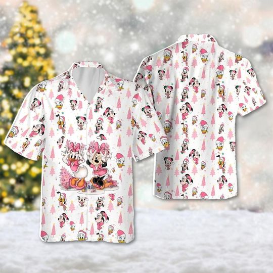 Discover Daisy And Minnie Mouse Hawaii Shirt, Minnie Mouse Christmas Holiday Button Up Shirt, Mickey & Friends Head Hawaiian Shirt, Xmas Party Gift