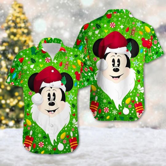 Discover Mickey Santa Claus Christmas Hawaii Shirt, Mickey Mouse Xmas Party Button Up Shirt, Cartoon Holiday Hawaiian Shirt, Magic Kingdom Shirt