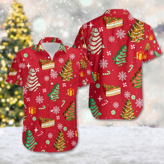Christmas Tree Cakes Hawaiian Shirt, Christmas Tree Button Up Shirt, Christmas Party Hawaiian Shirt, Xmas Holiday 3D All Over Print Shirt