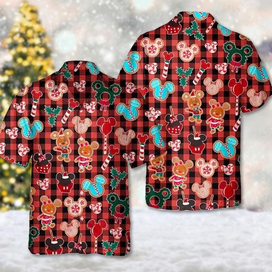 Discover Mickey Gingerbread Christmas Hawaii Shirt, Mouse Xmas Button Up Shirt, Minnie Hawaiian Shirt, Mouse Gingerbread 3D All Over Print Shirt