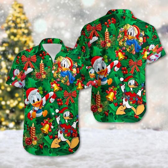 Discover Donald Duck Christmas Hawaiian Shirt, Huey Dewey and Louie Hawaii Shirt, Donald Duck Xmas Party Button Up Shirt, Magic Kingdom Shirt