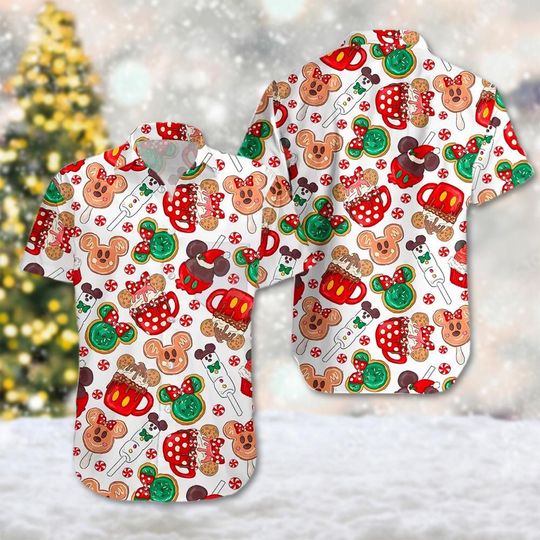 Discover Mickey Ears Christmas Hawaii Shirt, Mickey Mouse Xmas Button Up Shirt, Mickey Cartoon Holiday Hawaiian Shirt, Magic Kingdom Shirt