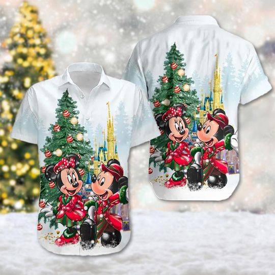 Discover Mickey Minnie Christmas Hawaiian Shirt, Mickey Mouse Christmas Hawaii Shirt, Mickey Mouse Xmas Party Gift, Magic Kingdom Shirt