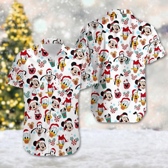 Discover Mickey Mouse & Friends Christmas Hawaii Shirt, Mickey Mouse Santa Hat Shirt, Minnie Donald Goofy Xmas Hawaiian Shirt, Magic Kingdom Shirt