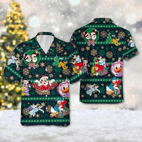 Discover Mickey And Friends Snowflakes Christmas Hawaiian Shirt, Mickey Mouse Button Up Shirt, Minnie Donald Goofy Pluto Hawaiian Shirt, Xmas Gift