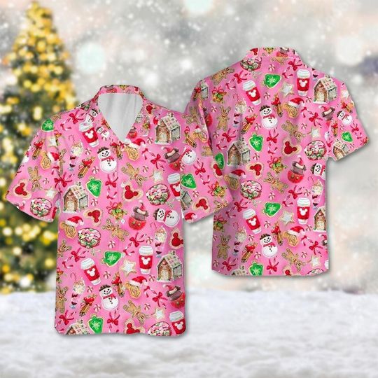 Discover Mickey Mouse Christmas Hawaii Shirt, Mickey Mouse Button Up Shirt, Minnie Xmas Hawaiian Shirt, Mouse Cookies 3D All Over Print Shirt