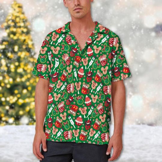 Discover Mickey Mouse Christmas Hawaii Shirt, Mickey Mouse Button Up Shirt, Mickey Xmas Hawaiian Shirt, Minnie Snacks 3D All Over Print Shirt