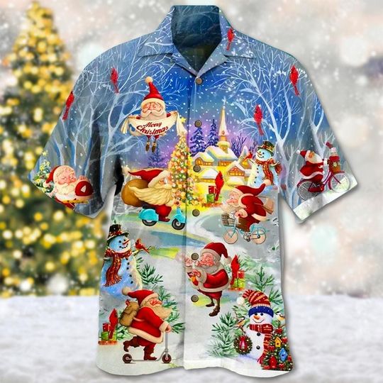 Discover Santa Neon Light Christmas Hawaii Shirt, Santa Claus Button Up Shirt, Santa Hawaiian Shirt, Xmas Party Gift, Santa 3D All Over Print Shirt