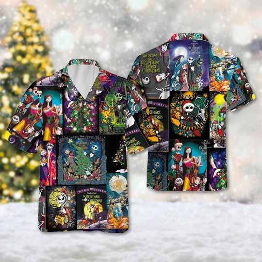 Nightmare Before Christmas Hawaiian Shirt, Retro Jack Skellington Hawaiian Shirt, Jack and Sally Christmas Hawaii Shirt, Xmas Movie Shirt