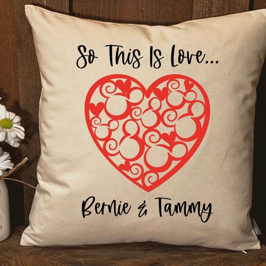 Natural Cotton Canvas Pillow, Personalized Valentine Pillow, Mouse Ears Pillow