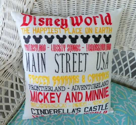 Disney World Subway Art pillow, Embroidered Disney pillow
