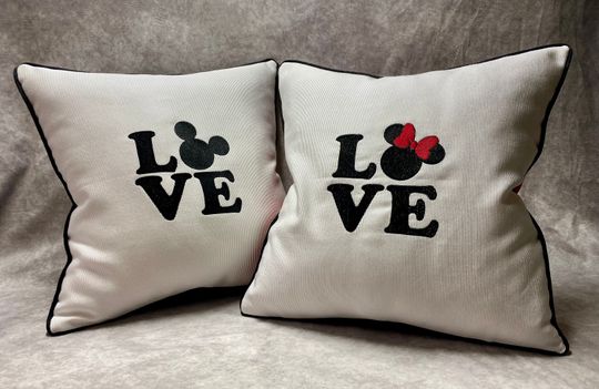 Discover 18x18 Mickey Mouse and Minnie Mouse Pillow / Love Word Pillow / Inspired by WD