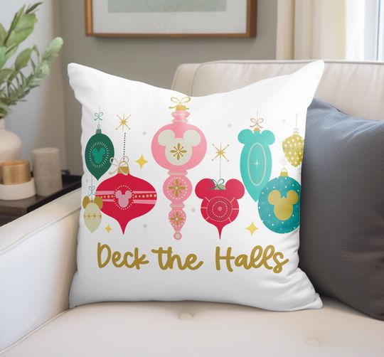 Discover Deck the Halls in Style: Vintage Mickey Ornament Home Decor Square Pillow