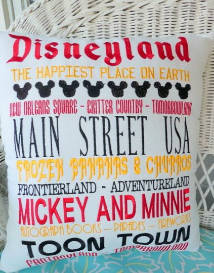 Disneyland Subway Art pillow cover, Embroidered Disney inspired pillow