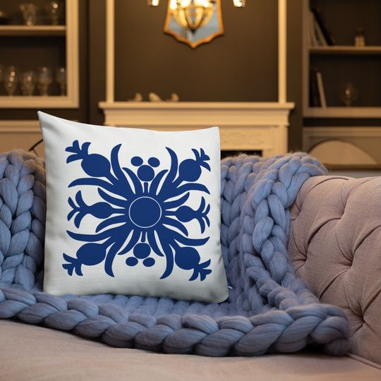 Blue Hawaiian Pineapple Quilt Printed Premium Throw Pillow - Couch Sofa