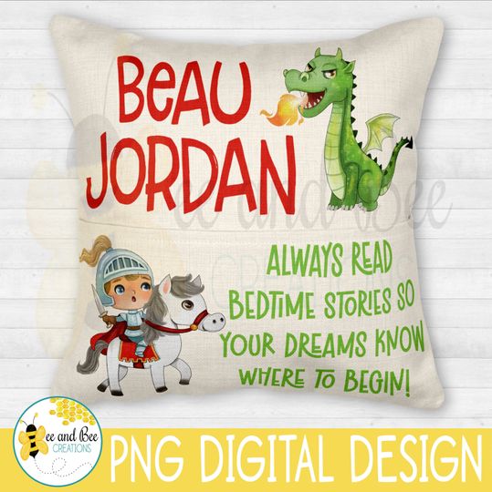 Knight Sublimation PNG file for Book Pillow With Pocket, Read Me A Story