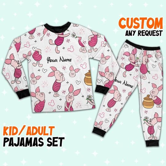 Custom Disney Friends Piglet Colorful Pajamas Set, Disney Matching Pajamas Set